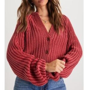 Free People Sweet Nothing Cotton  Rose Pink Button-Up Cardigan Sweater Size S